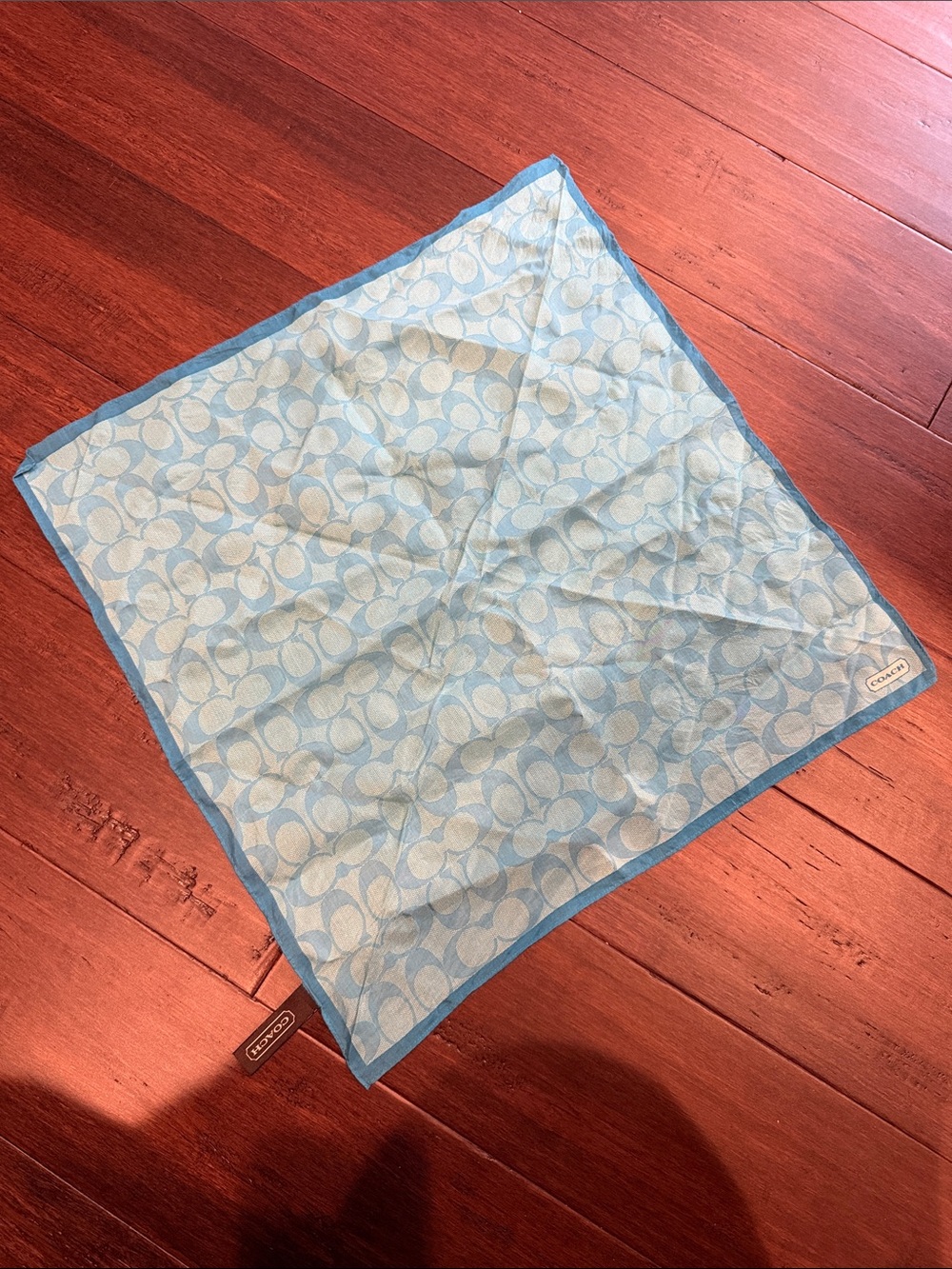 Coach Light Blue & Cream Signature Cotton Pocket Square